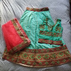 Mint green/pink lengha. Indian/Pakistani dress/suit.